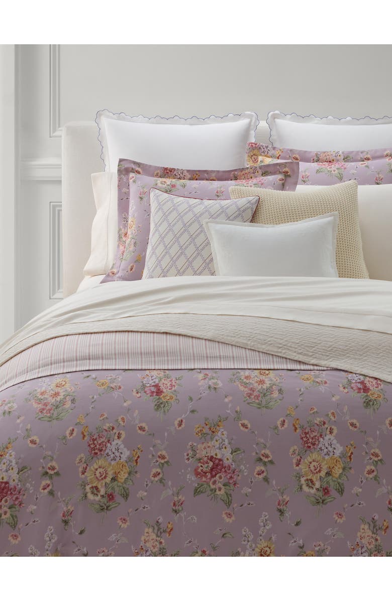 Lauren Ralph Lauren Selina Floral & Stripe Reversible Sateen Duvet Cover & Sham Set, Main, color, Lavendar Multi