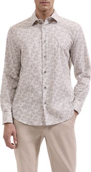 Bugatchi Julian Shaped Fit Leaf Print Stretch Button-Up Shirt
