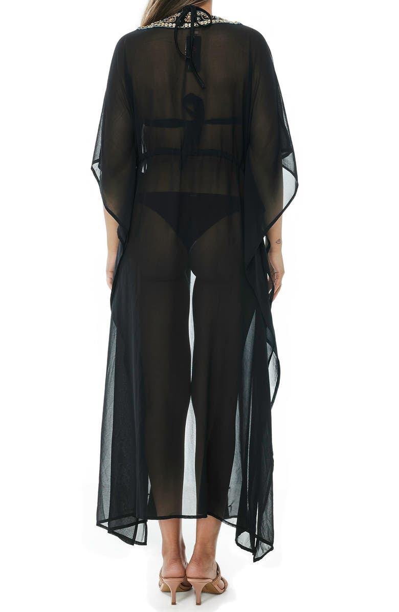 RANEES Embellished Mesh Woven Kaftan Coverup, Alternate, color, Black