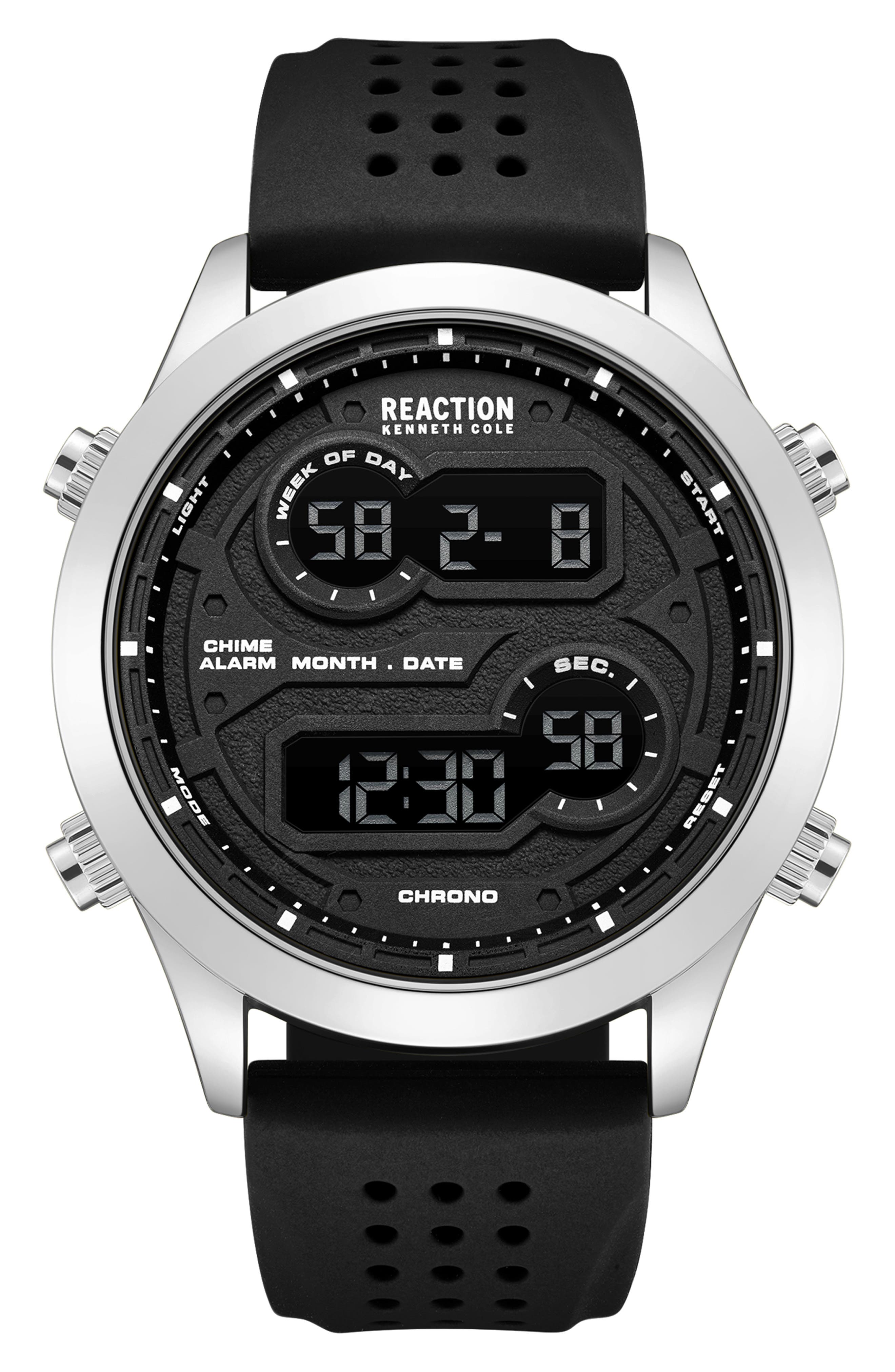 Kenneth Cole Reaction Silicone Strap Digital Watch, 47mm