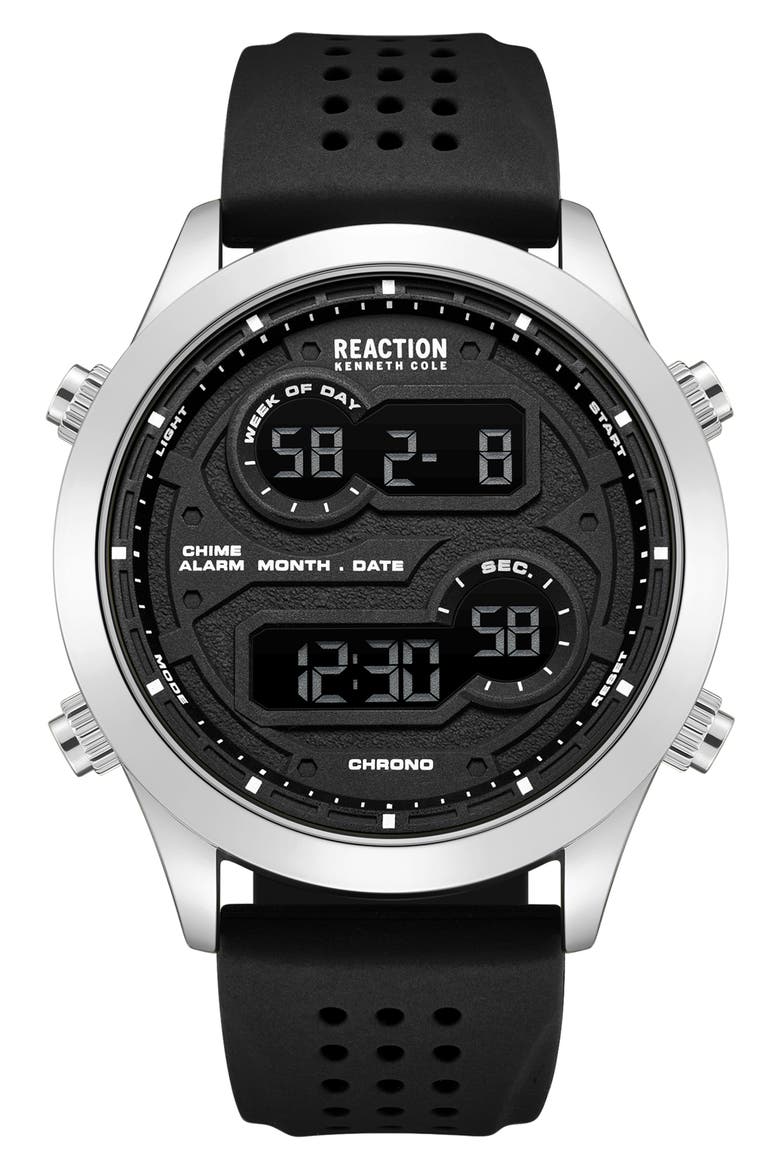 Silicone Strap Digital Watch, 47mm, Main, color, BLACK