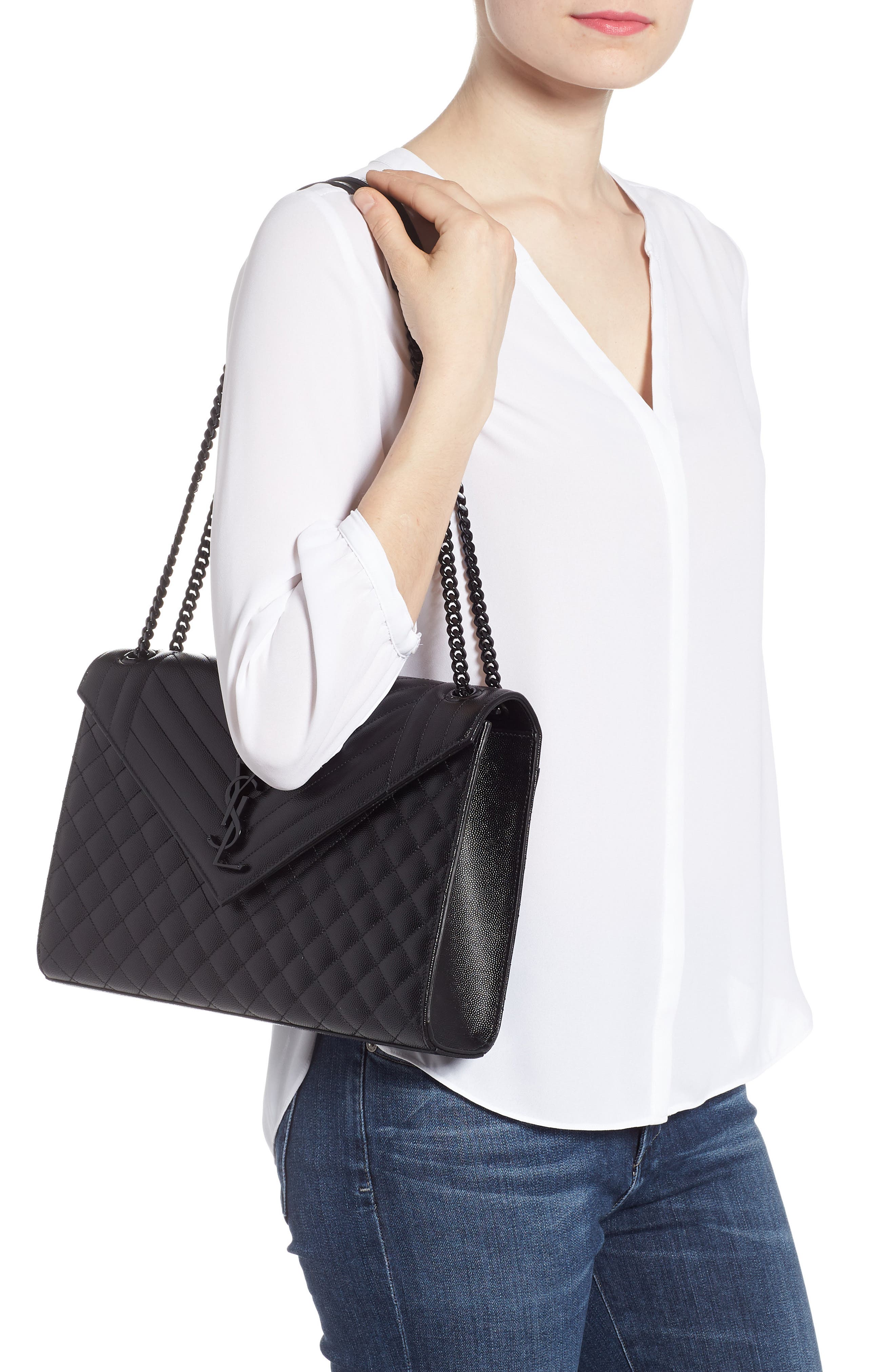 Saint Laurent Large Envelope Calfskin Shoulder Bag, Alternate, color, 