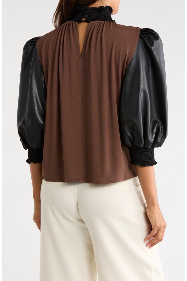Faux Leather Sleeve Top, Alternate, color, BROWN