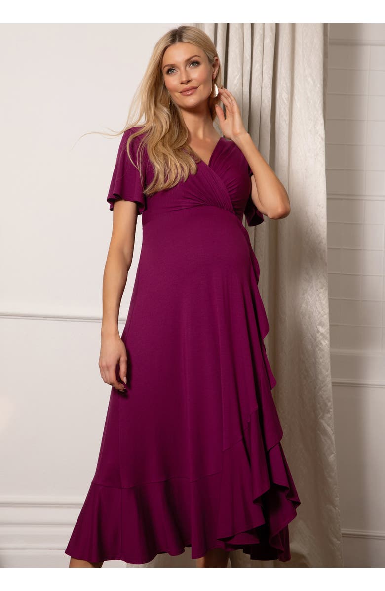 Tiffany Rose Maternity Waterfall Midi Maternity Dress, Alternate, color, Plum Wine