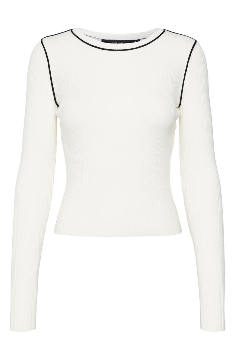 VERO MODA Kara Contrast Piping Long Sleeve Sweater Top, Main, color, Birch Detail W Blac