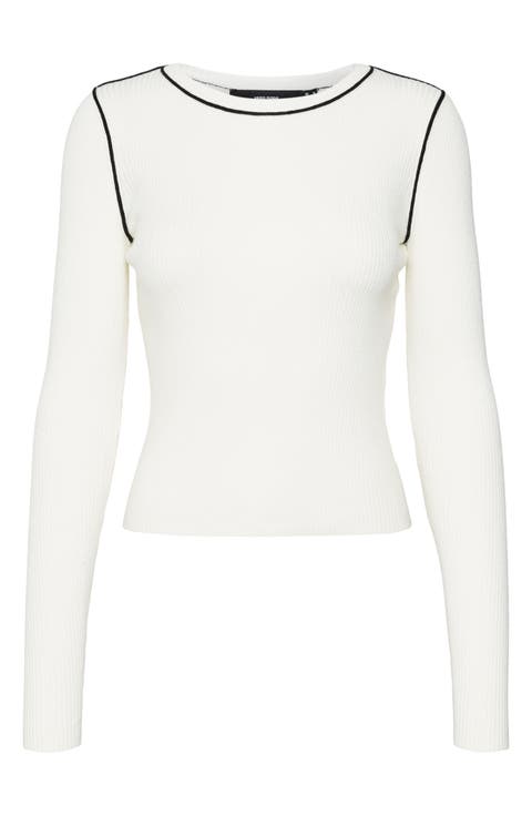 Kara Contrast Piping Long Sleeve Sweater Top
