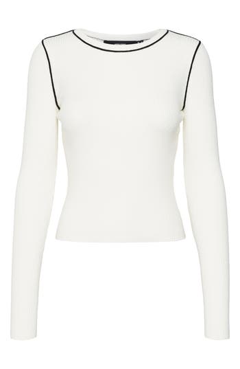 Vero Moda Kara Contrast Piping Long Sleeve Top In White