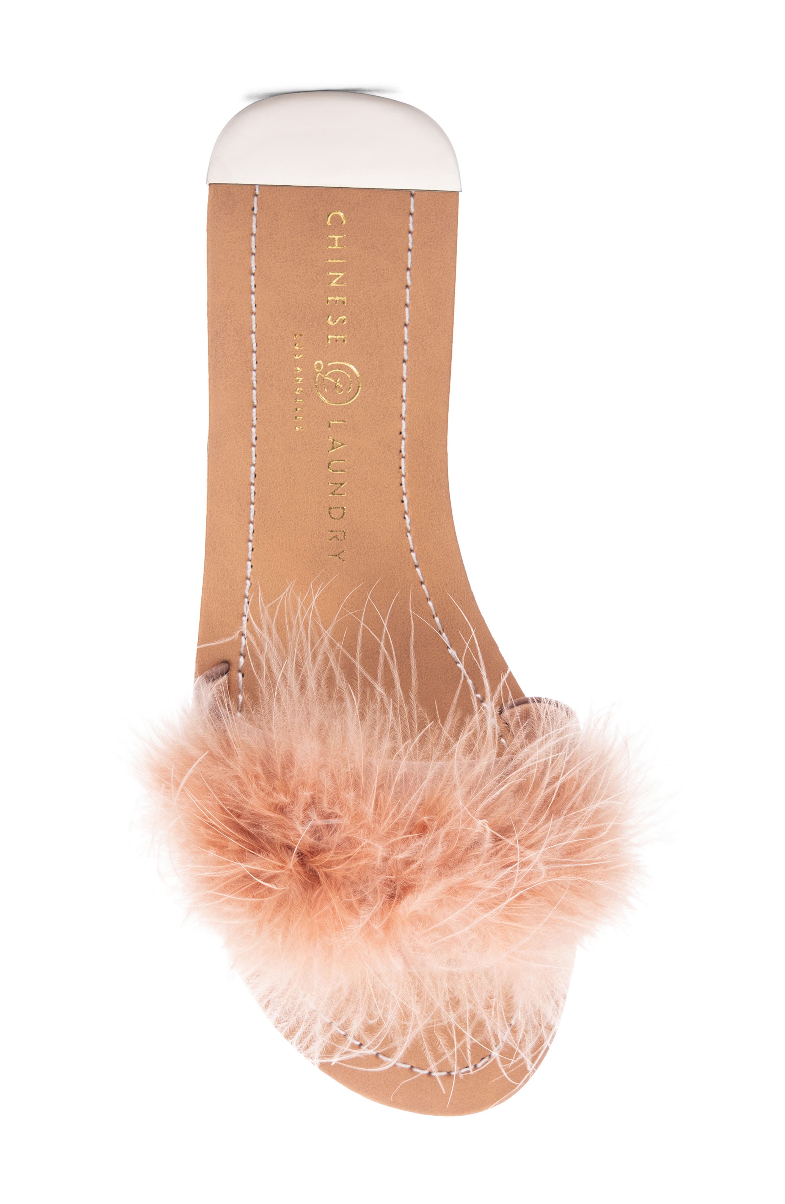 Zoey Faux Feather Slide Sandal, Alternate, color, ROSE
