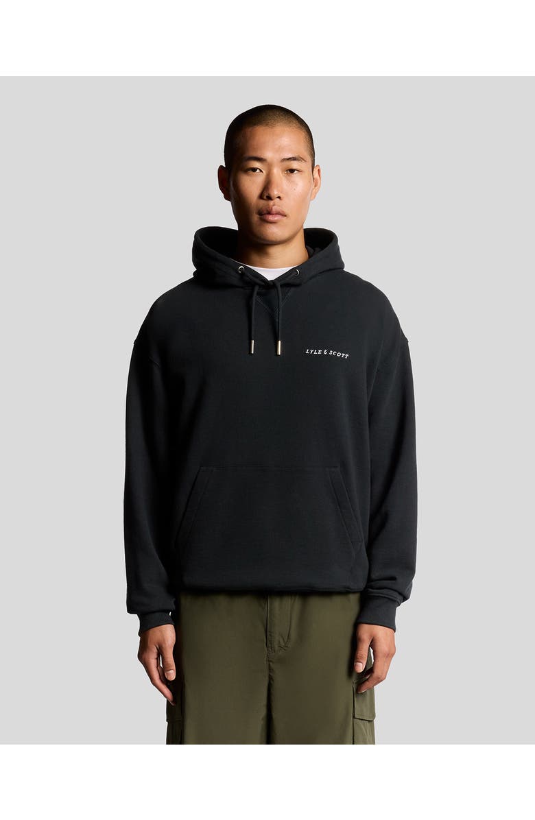 Lyle & Scott Script Brushback Pullover Hoodie, Main, color, Dark Navy