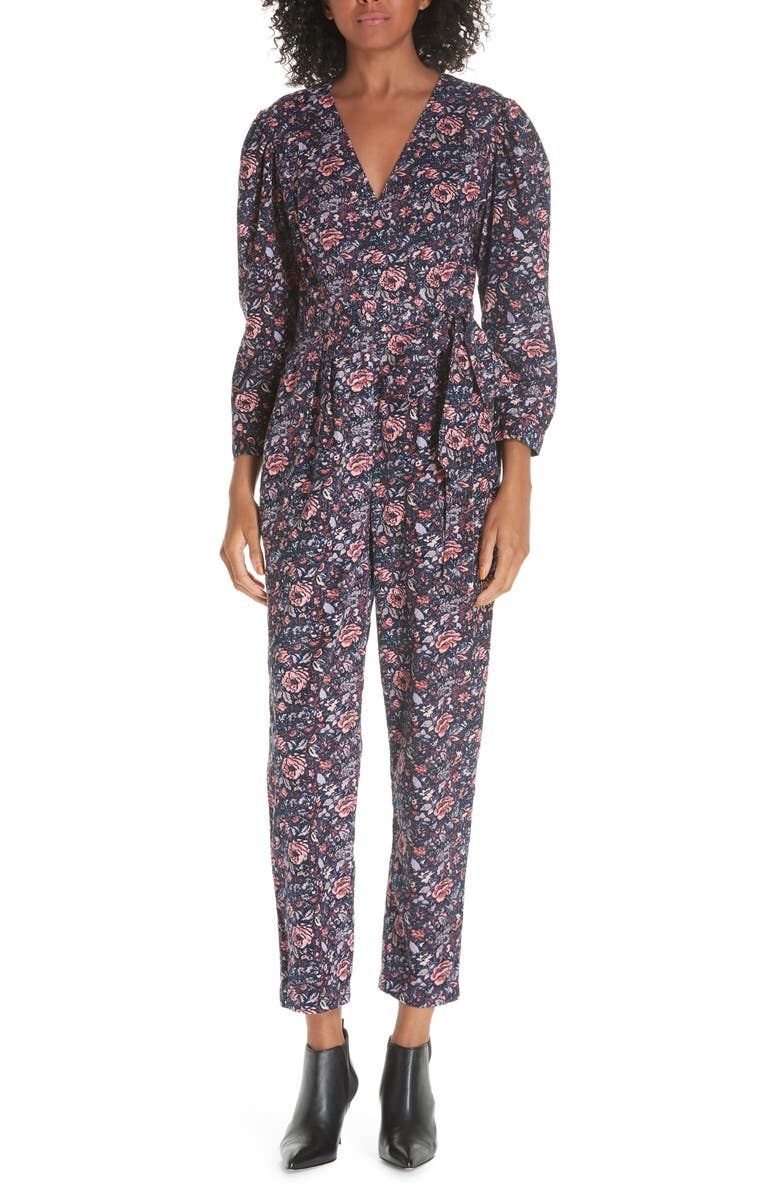 La Vie Rebecca Taylor Wrap Style Cotton Toile Jumpsuit, Main, color,