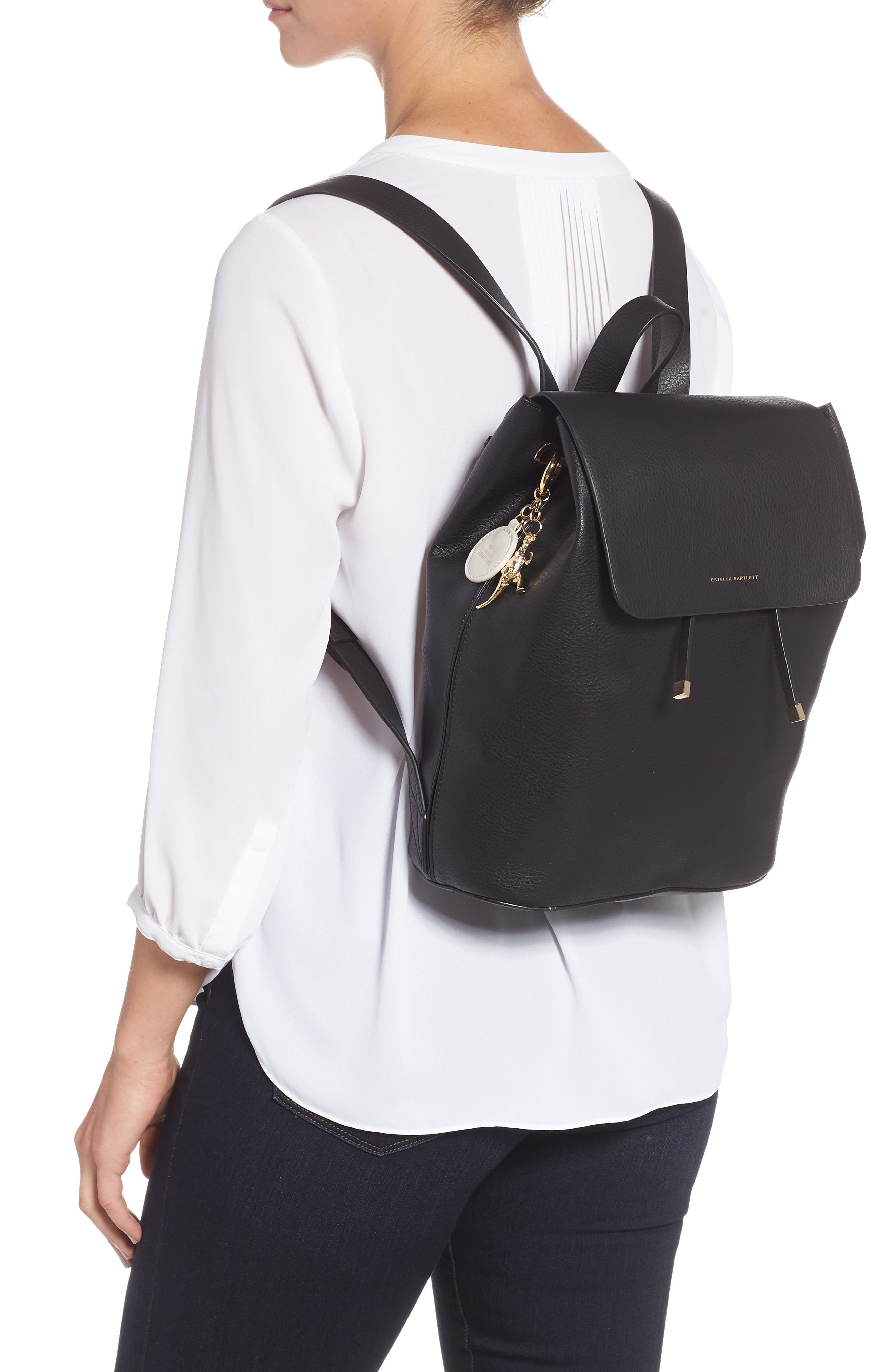 Faux Leather Backpack, Alternate, color, BLACK