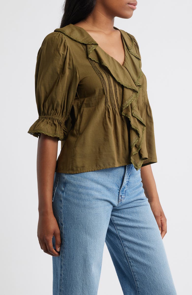 Madewell Ruffled Puff-Sleeve Top, Alternate, color, Kale