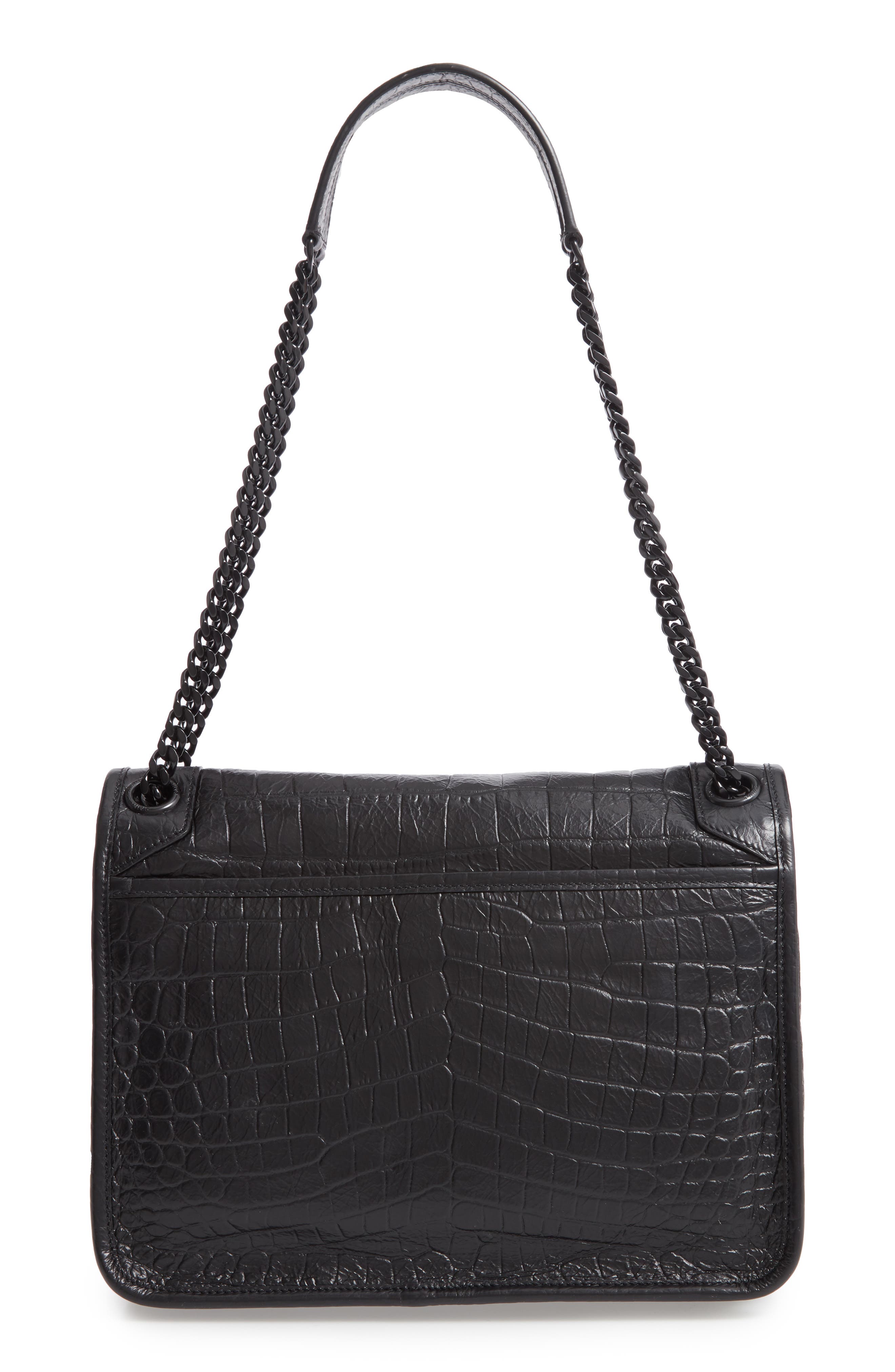 Saint Laurent Medium Niki Croc-Embossed Leather Shoulder Bag, Alternate, color, 
