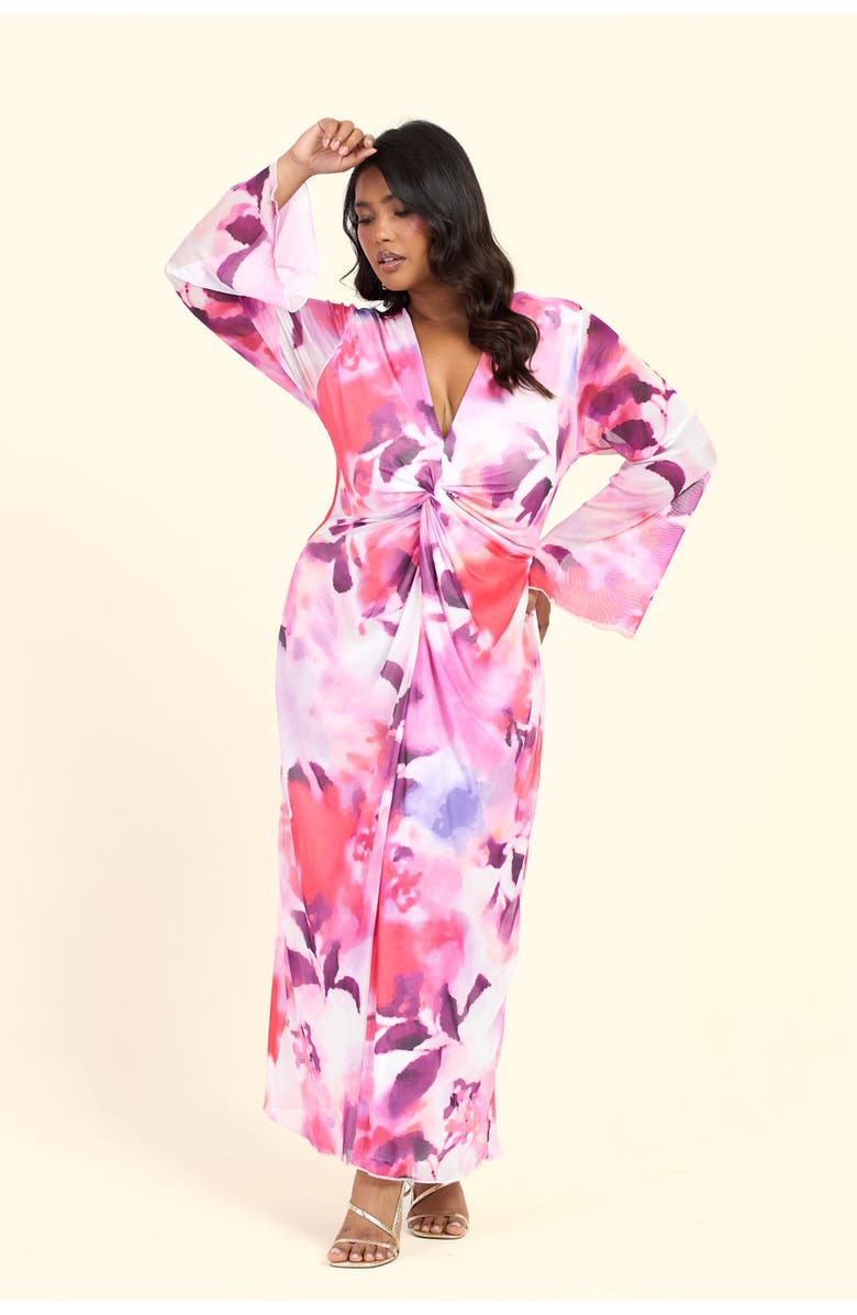 FASHION-SZN CURVE Plus Size Floral Twist Front Midi Dress, Alternate, color, Pink