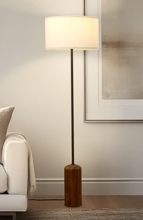 Brightech Oren 60" Modern Led Floor Lamp With Stable Wood Base In Brown