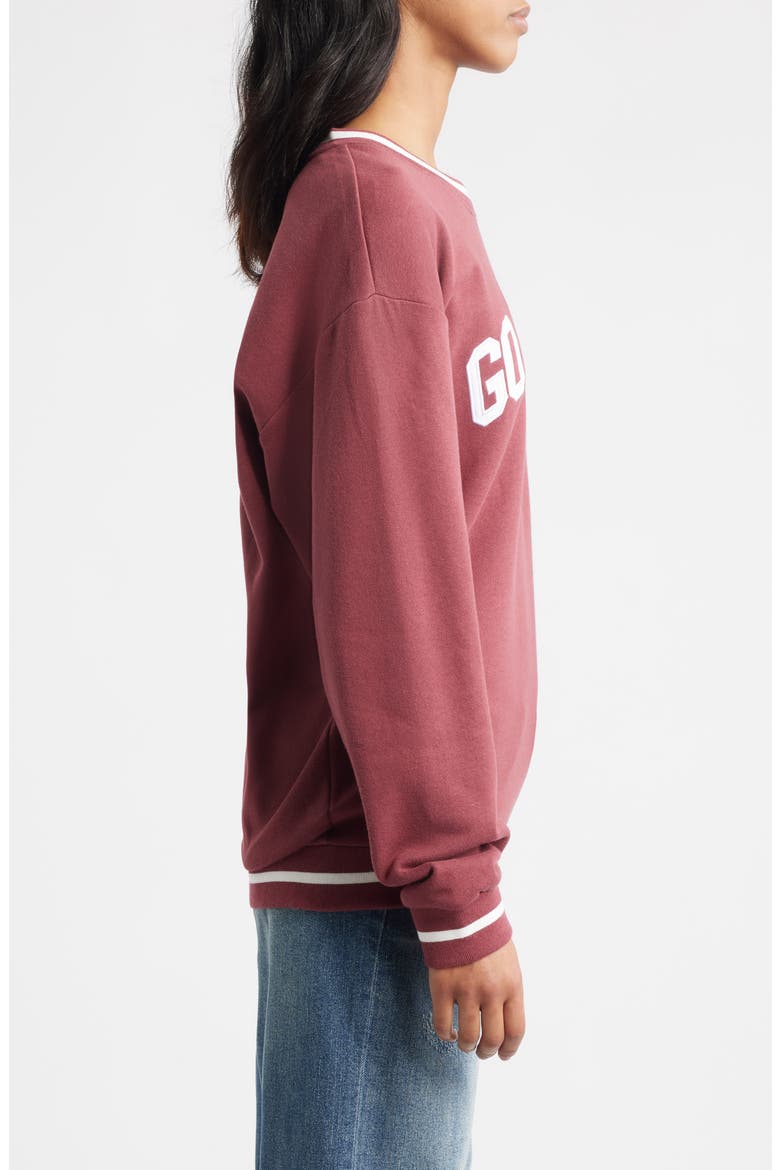 Go Team Embroidered Relaxed Fit Cotton Blend Sweatshirt, Alternate, color, BRIGHT WHITE/OXBLOOD RED