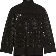 Anne Klein Sequin Houndstooth Mock Neck Sweater