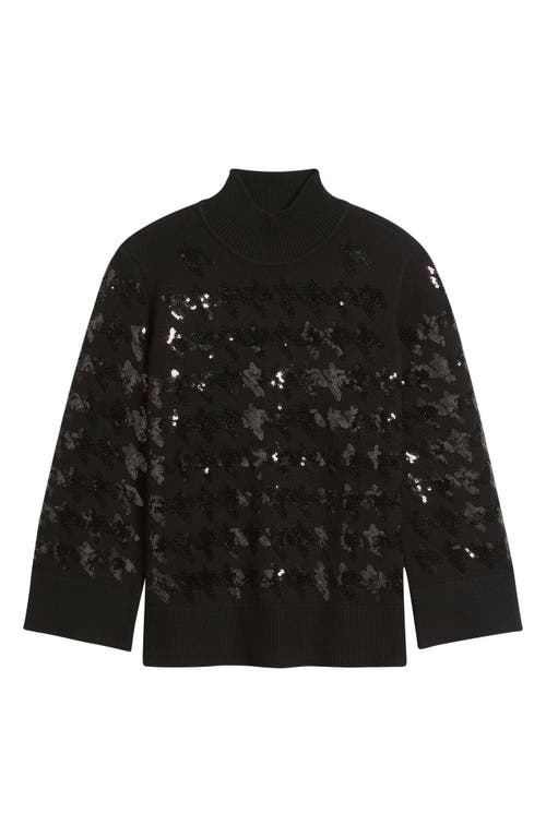 Anne Klein Sequin Houndstooth Mock Neck Sweater In Black