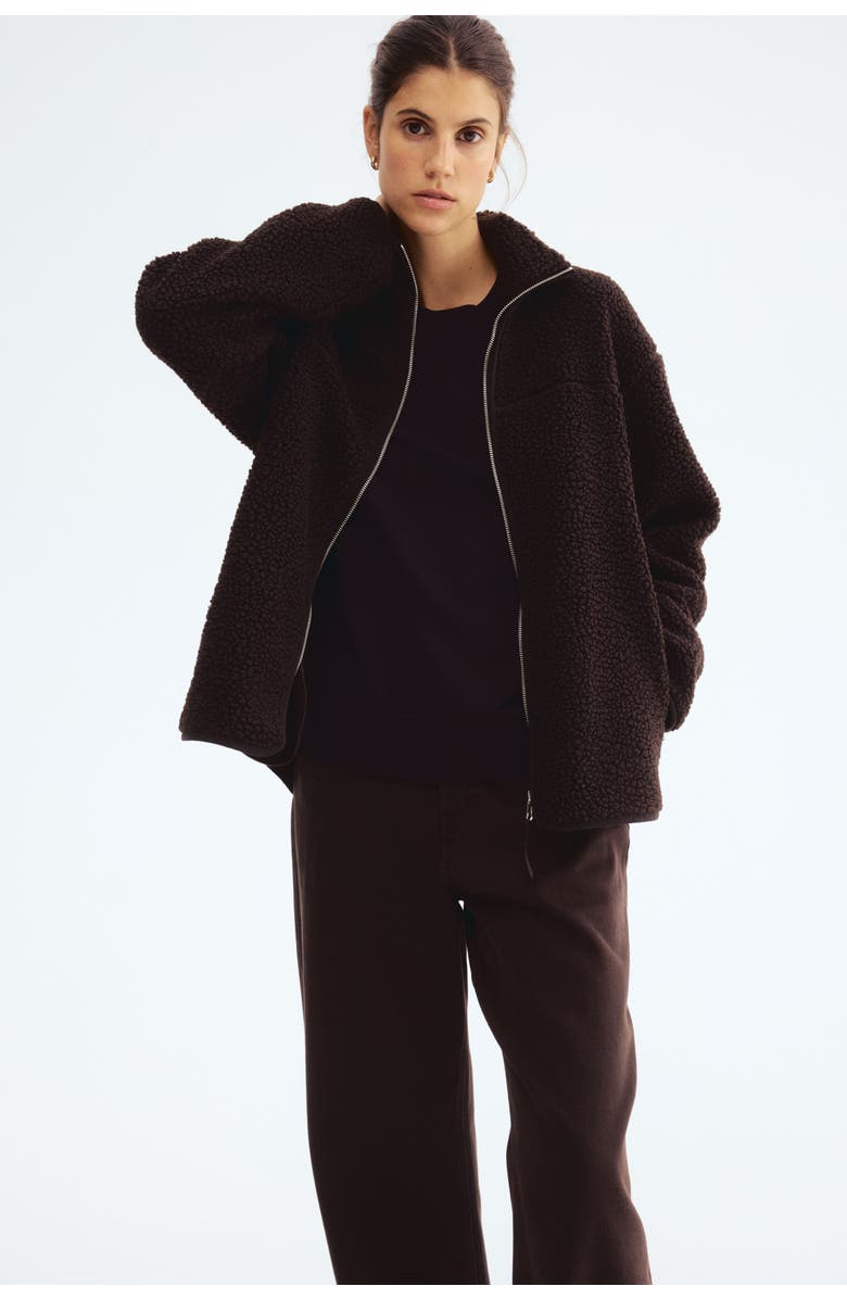 H&M Mama Before & After Babywearing Teddy Jacket, Alternate, color, Dark Brown