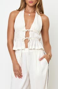 LSPACE August Tie Front Linen Blend Halter Top