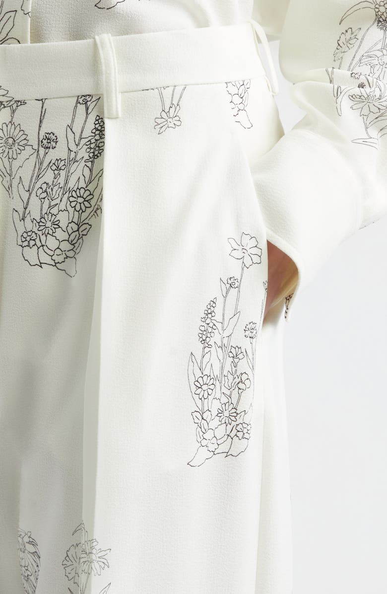 Victoria Beckham Floral Print Pleated Wide Leg Trousers, Alternate, color, Off White/Black