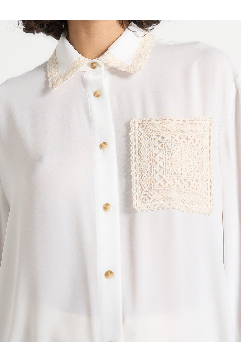 Mya Crochet Detail Georgette Shirt, Alternate, color, Off White