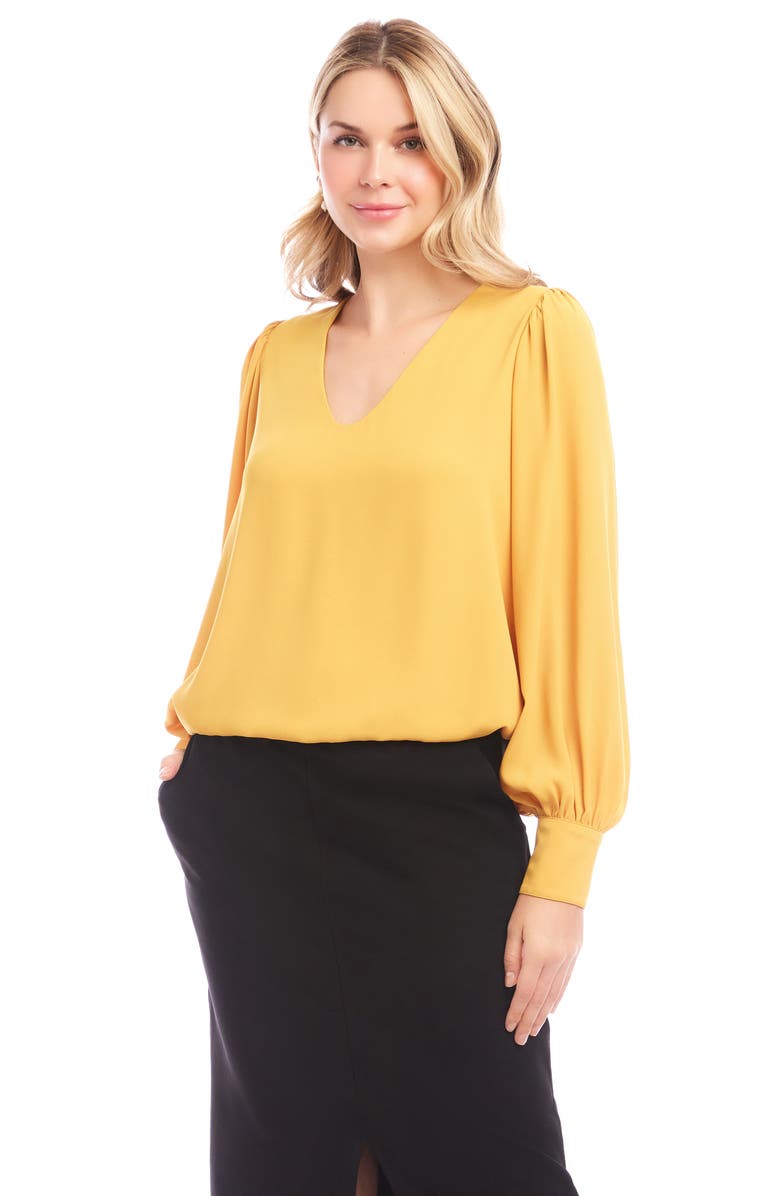 Karen Kane Puff Sleeve V-Neck Crepe Top, Alternate, color, Gold