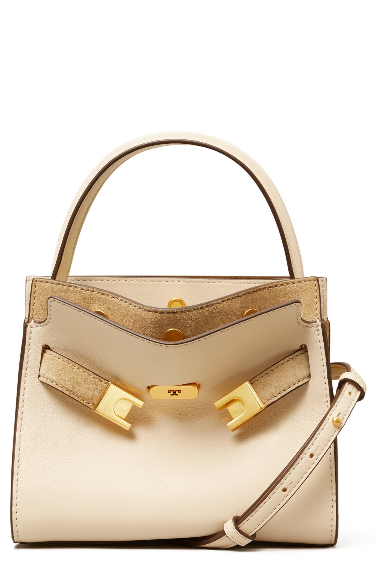 Tory Burch Petite Lee Radziwill Leather Double Bag, Main, color, New Cream