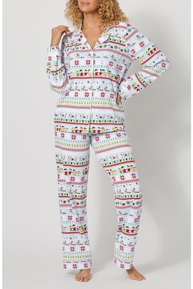 Print Stretch Cotton Pajamas, Main, color, PEANUTS WINTER PARADE