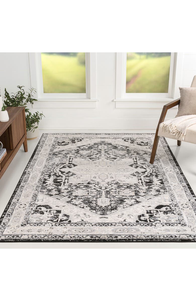 JONATHAN Y Modern Persian Vintage Medallion Area Rug, Main, color, Black/Ivory