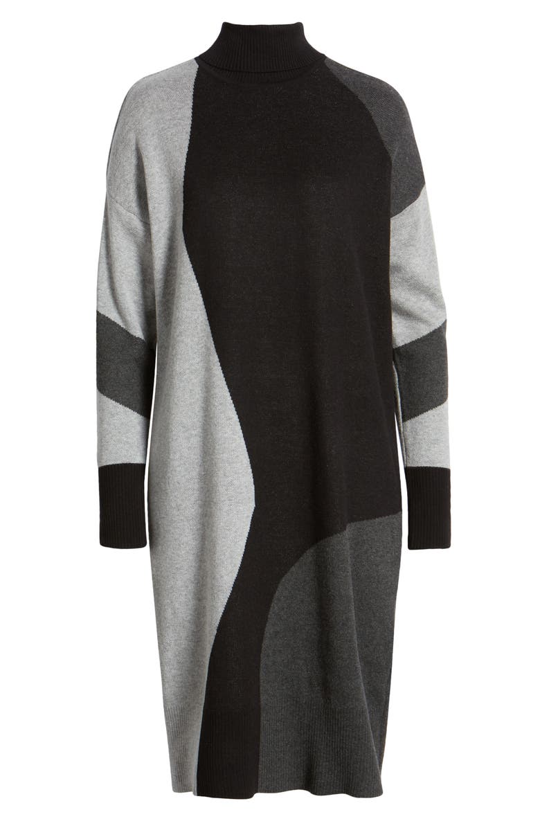 Anne Klein Colorblock Turtleneck Sweater Dress, Alternate, color, 