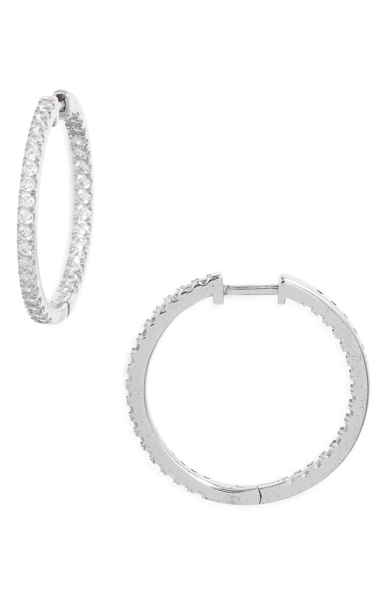 Nordstrom Pavé Cubic Zirconia Hoop Earrings, Main, color, Platinum Plated