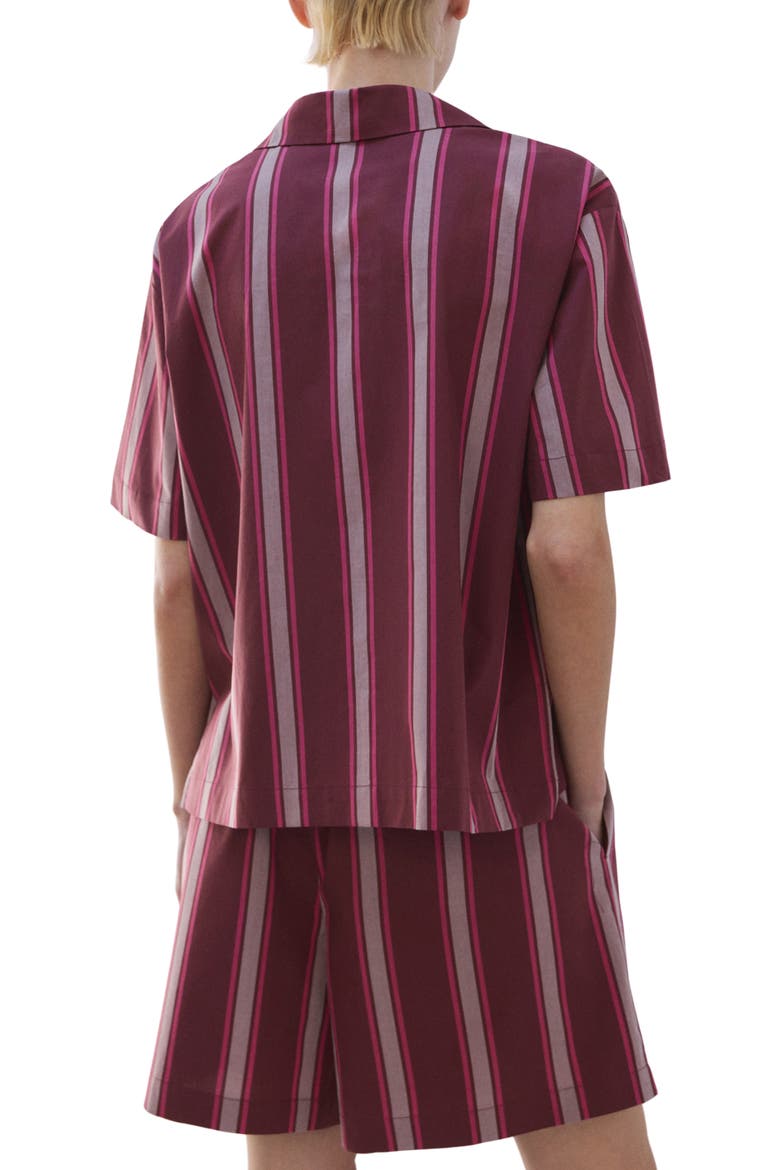 Stripe Short Sleeve Cotton Pajama Top, Alternate, color, FUCHSIA