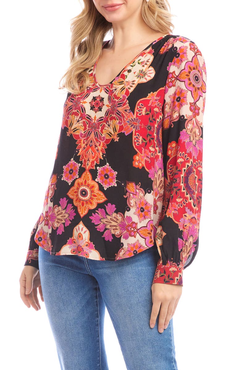 Karen Kane Medallion Floral Crepe Top, Alternate, color, Pink Print