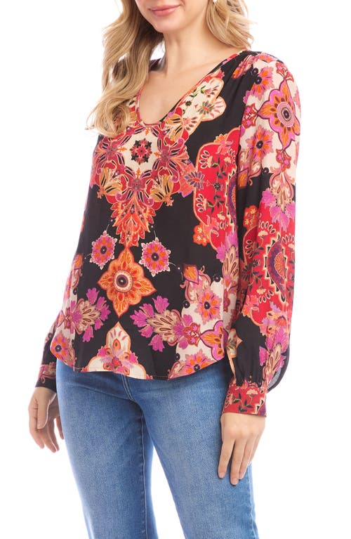 Karen Kane Medallion Floral Crepe Top In Multi