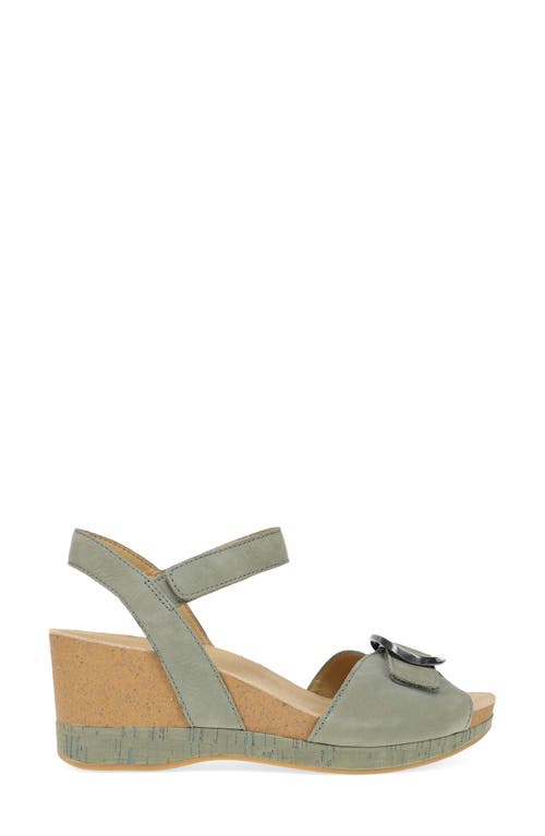 Dansko Stella Ankle Strap Platform Wedge Sandal In Sage Milled Nubuck
