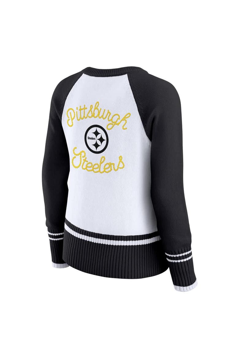 Women's WEAR by Erin Andrews White/Black Pittsburgh Steelers Colorblock Raglan Sweater, Alternate, color, White