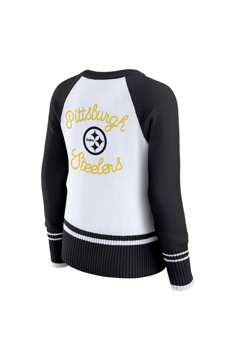 WEAR by Erin Andrews Women's WEAR by Erin Andrews White/Black Pittsburgh Steelers Colorblock Raglan Sweater, Alternate, color, White
