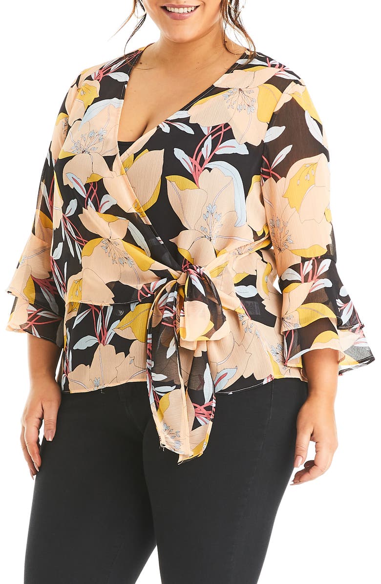 Estelle Sherbet Garden Chiffon Wrap Blouse, Main, color,
