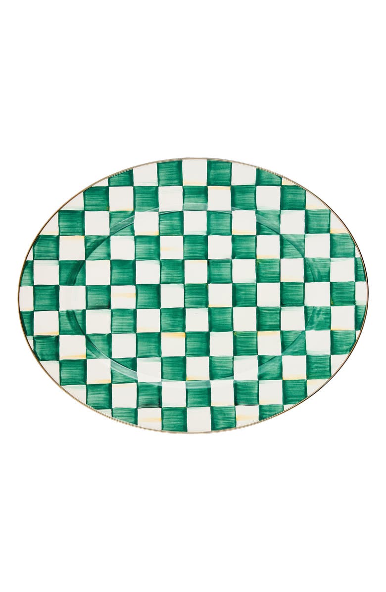 MACKENZIE CHILDS Emerald Check Large Enameled Steel Oval Platter, Main, color, Emerald