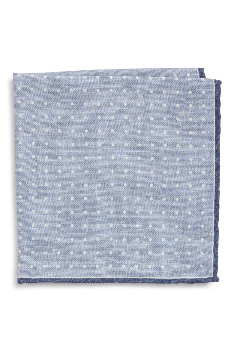Polka Dot Wool & Cotton Muslin Pocket Square, Main, color, DENIM/ IVORY