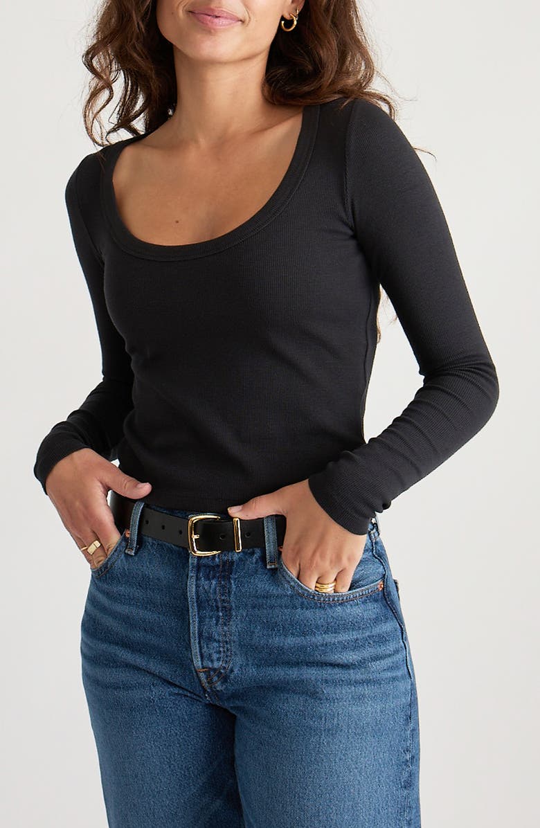 Marine Layer Lexi Sun-In Long Sleeve Rib T-Shirt, Alternate, color, Fadedblack