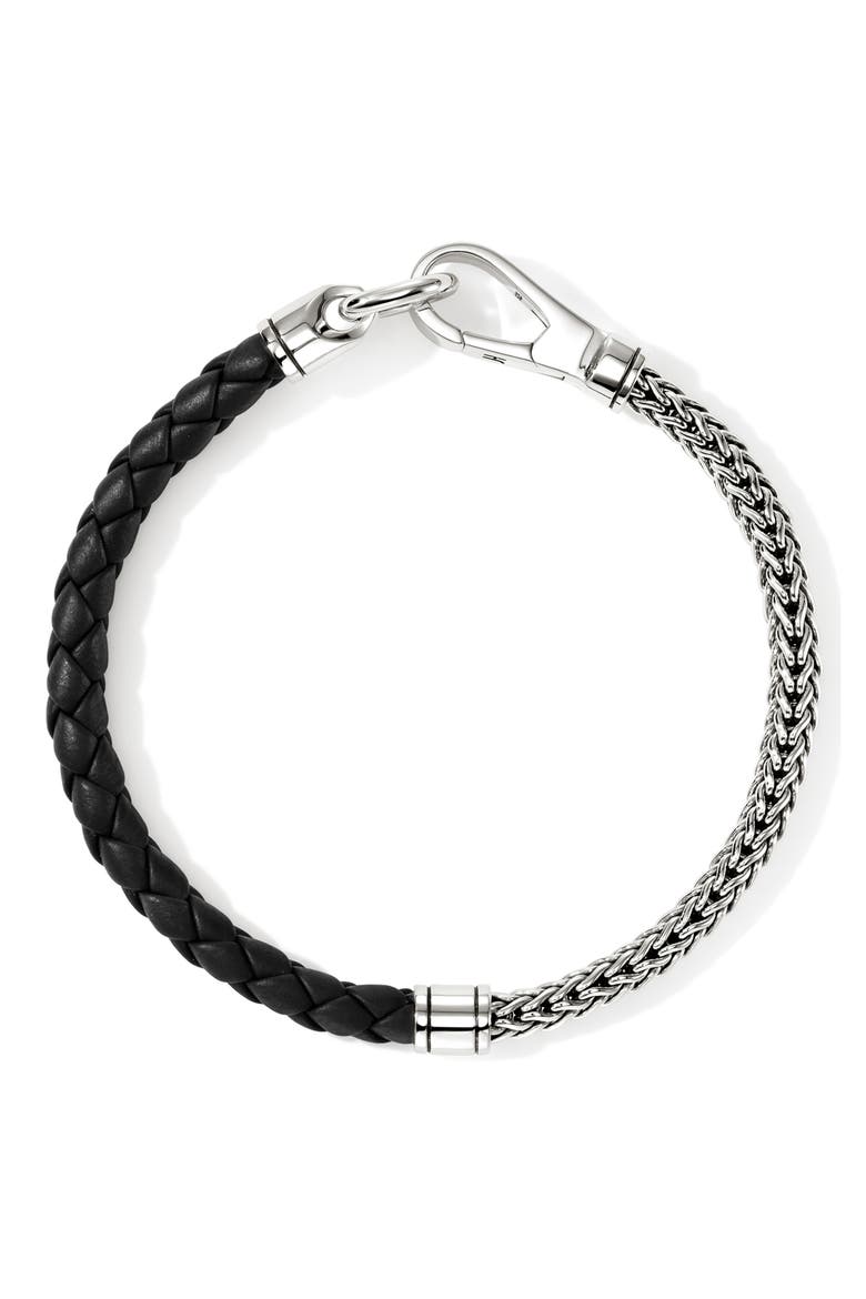 Men's Braided Leather & Chain Bracelet, Alternate, color, SILVER/ BLACK