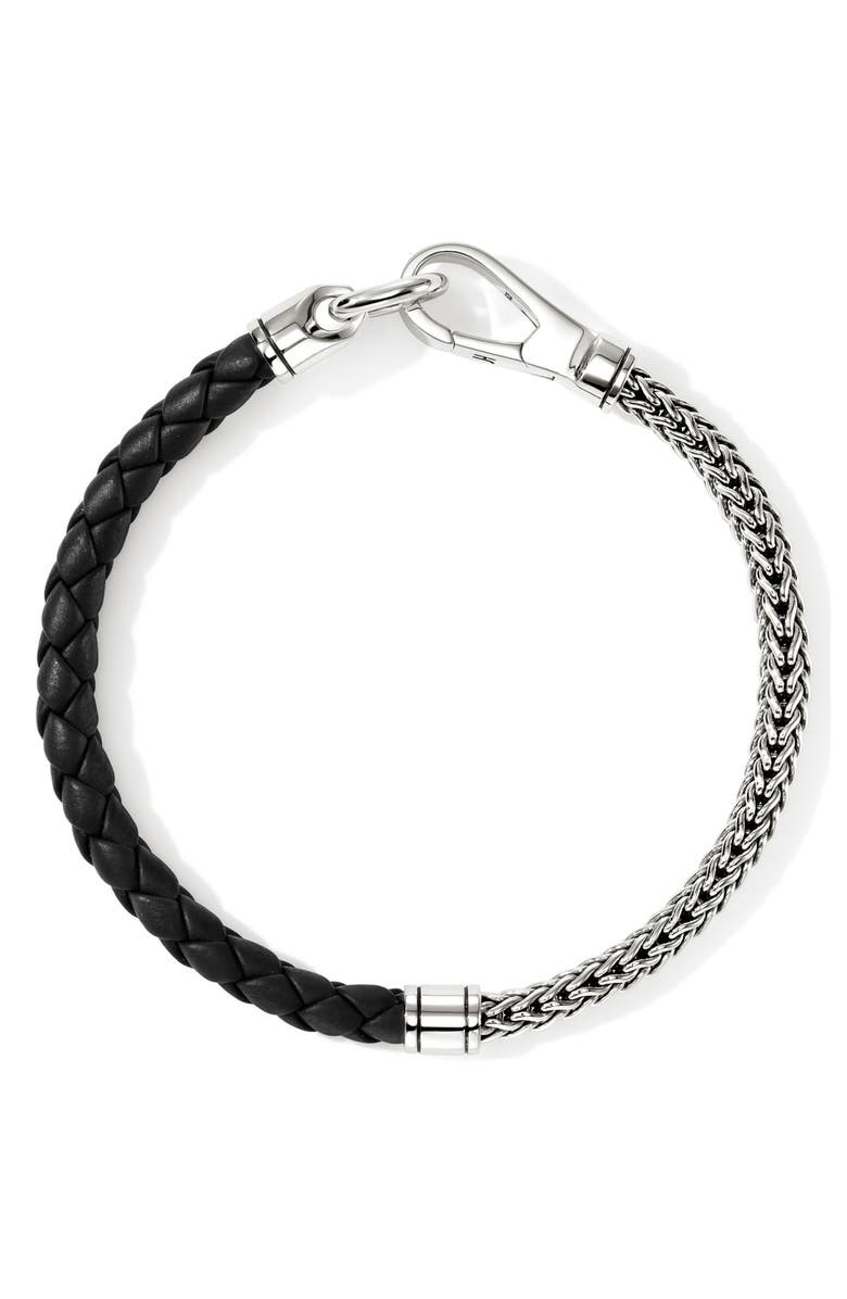 John Hardy Men's Braided Leather & Chain Bracelet, Alternate, color, Silver/ Black