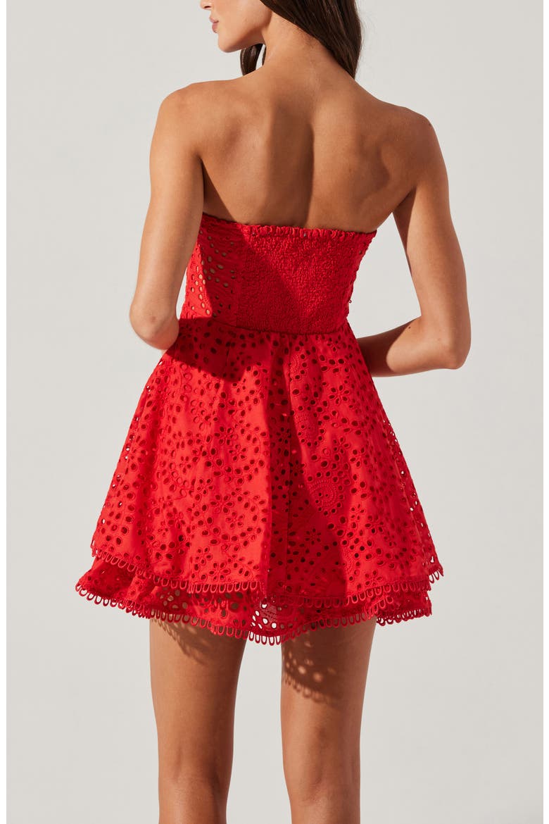 Deasia Eyelet Embroidery Strapless Minidress, Alternate, color, RED