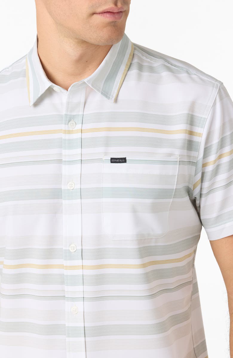 O'Neill TRVLR UPF Traverse Stripe Short Sleeve Performance Button-Up Shirt, Alternate, color, Natural