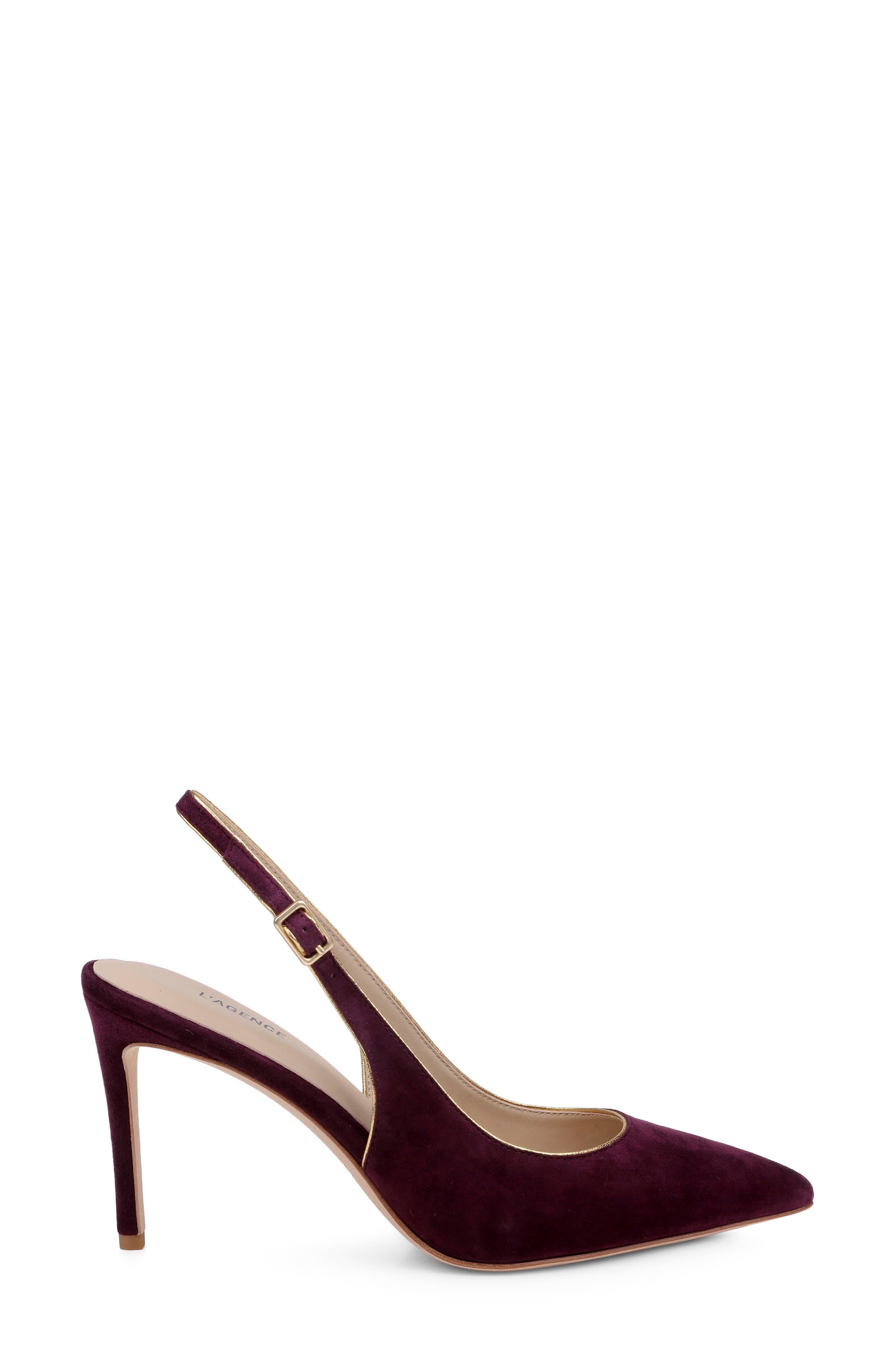Vichy II Leather Trimmed Pointed Toe Slingback Pump, Alternate, color, BURGUNDY SUEDE