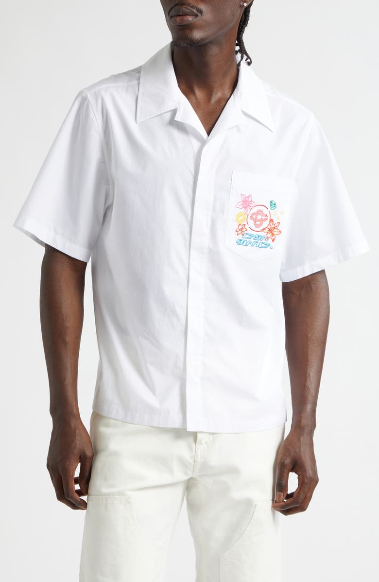 Casablanca Graphic Icons Embroidered Cotton Camp Shirt, Main, color, Plain Shirting