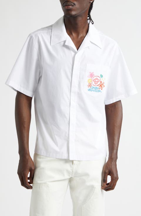 Graphic Icons Embroidered Cotton Camp Shirt