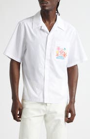 Casablanca Graphic Icons Embroidered Cotton Camp Shirt